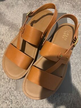 Franco Sarto Cognac Double-Strap Leather Sandals